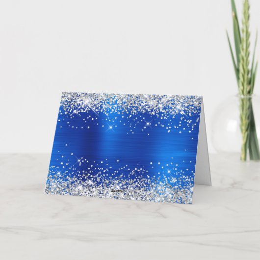 Silver Glitter Royal Blue Foil Bridesmaid Bedankkaart (Achterkant)