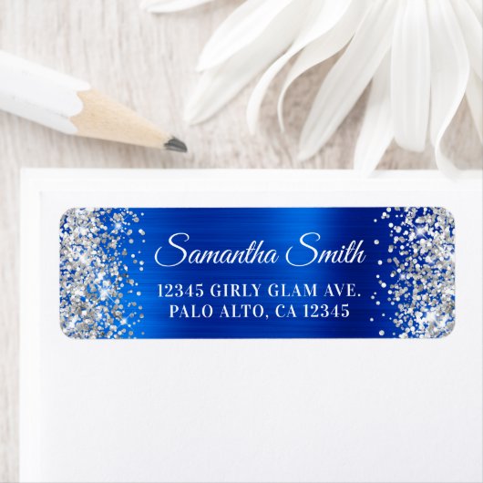 Silver Glitter Royal Blue Foil Glam Etiket (Insitu)