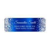 Silver Glitter Royal Blue Foil Glam Etiket (Voorkant)