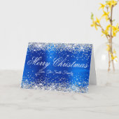 Silver Glitter Royal Blue Foil Merry Christmas Kaart (Gele Bloem)