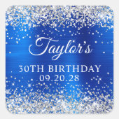 Silver Glitter Royal Blue Folie 30e verjaardag Vierkante Sticker (Voorkant)