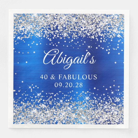 Silver Glitter Royal Blue Folie 40 & Fantastisch Servet (Voorkant)