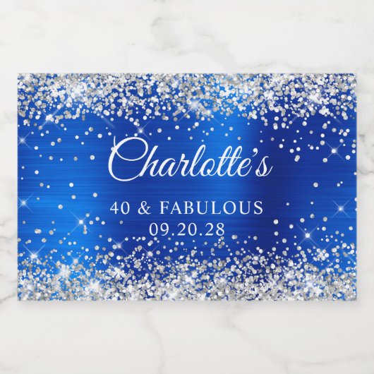 Silver Glitter Royal Blue Folie 40 & Fantastisch Sparkling Wijnetiket (Enkel label)