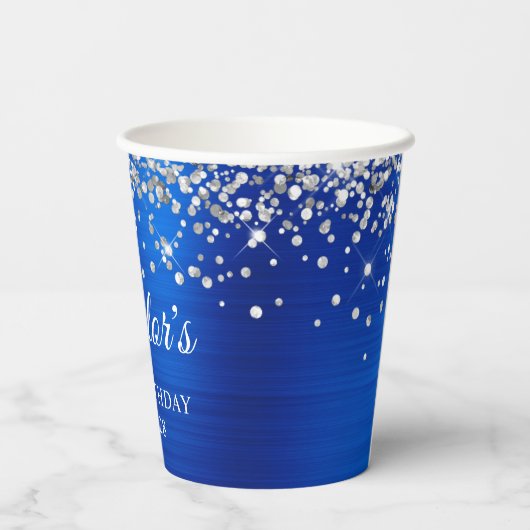 Silver Glitter Royal Blue Folie 40e verjaardag Papieren Bekers (Achterkant)