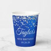 Silver Glitter Royal Blue Folie 40e verjaardag Papieren Bekers (Links)