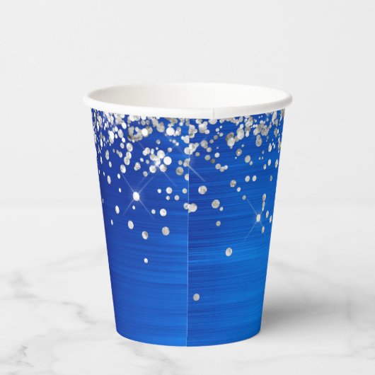 Silver Glitter Royal Blue Folie 40e verjaardag Papieren Bekers (Rechts)