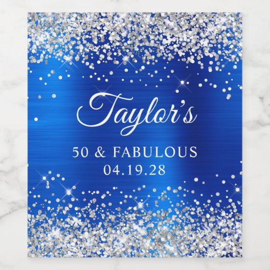 Silver Glitter Royal Blue Folie 50 & Fantastisch Wijn Etiket (Enkel label)