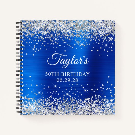 Silver Glitter Royal Blue Folie 50e verjaardag Gas Notitieboek (Voorkant)