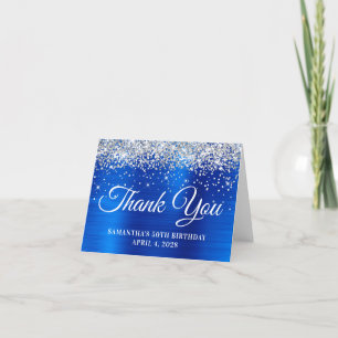 Silver Glitter Royal Blue Folie 50th Birthday Bedankkaart