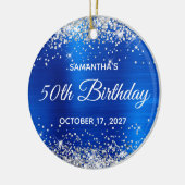 Silver Glitter Royal Blue Folie 50th Birthday Keramisch Ornament (Links)