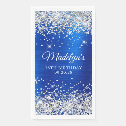 Silver Glitter Royal Blue Folie 75e verjaardag Servet (Voorkant)