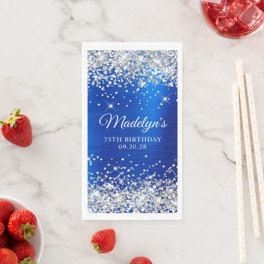 Silver Glitter Royal Blue Folie 75e verjaardag Servet (Insitu)