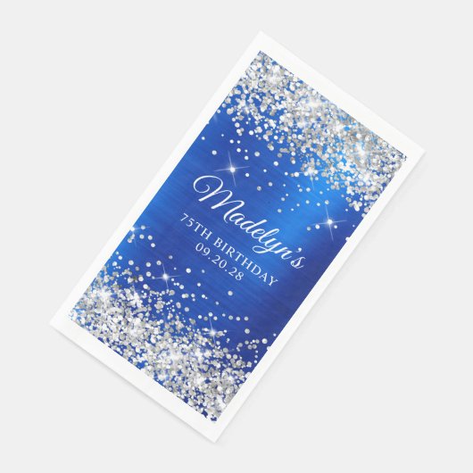 Silver Glitter Royal Blue Folie 75e verjaardag Servet (Hoek)