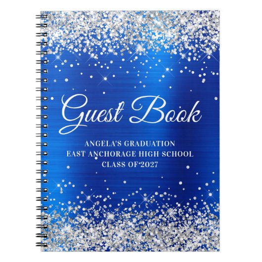 Silver Glitter Royal Blue Folie Afstuderen Guest Notitieboek (Voorkant)