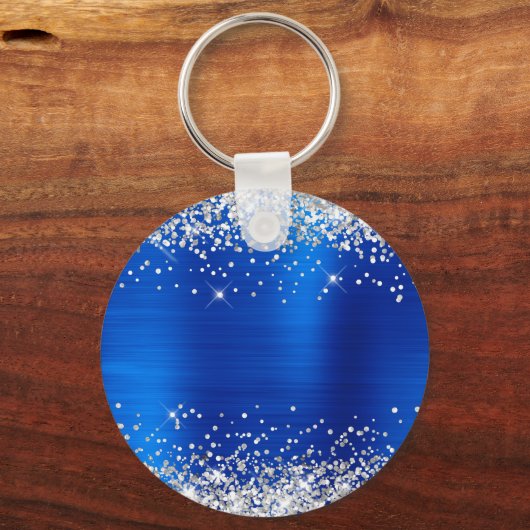 Silver Glitter Royal Blue Folie Fancy Monogram Sleutelhanger (Achterkant)