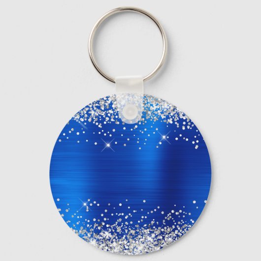 Silver Glitter Royal Blue Folie Fancy Monogram Sleutelhanger (Achterkant)