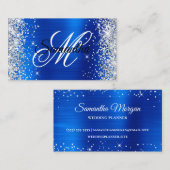 Silver Glitter Royal Blue Folie Fancy Monogram Visitekaartje (Voorkant / Achterkant)