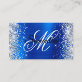 Silver Glitter Royal Blue Folie Fancy Monogram Visitekaartje (Voorkant)