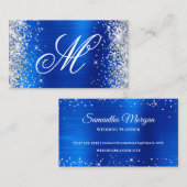 Silver Glitter Royal Blue Folie Fancy Monogramed Visitekaartje (Voorkant / Achterkant)
