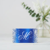 Silver Glitter Royal Blue Folie Fancy Monogramed Visitekaartje (Staand voorkant)