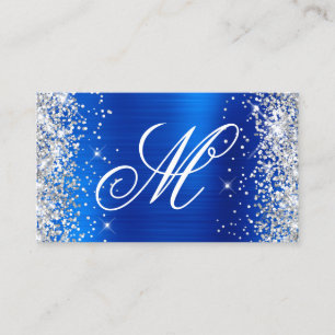 Silver Glitter Royal Blue Folie Fancy Monogramed Visitekaartje