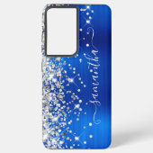Silver Glitter Royal Blue Folie Girly Signature Samsung Galaxy Hoesje (Achterkant)