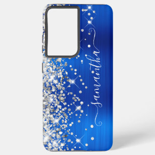 Silver Glitter Royal Blue Folie Girly Signature Samsung Galaxy Hoesje