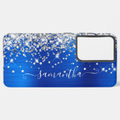 Silver Glitter Royal Blue Folie Girly Signature Samsung Galaxy Hoesje (Linkerkant)