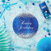Silver Glitter Royal Blue Folie Happy Birthday Papieren Bordje (Feest)