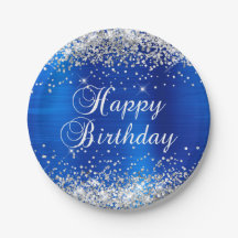 Silver Glitter Royal Blue Folie Happy Birthday