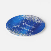 Silver Glitter Royal Blue Folie Happy Birthday Papieren Bordje (Gekanteld)