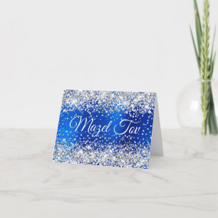 Silver Glitter Royal Blue Folie Mazel Tov Kaart