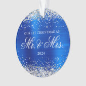 Silver Glitter Royal Blue Folie Onze 1e Kerst Ornament (voorkant)
