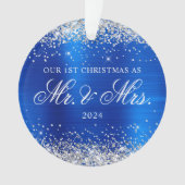 Silver Glitter Royal Blue Folie Onze 1e Kerst Ornament (voorkant)