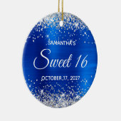 Silver Glitter Royal Blue Folie Sweet 16 Birthday Keramisch Ornament (Rechts)