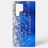 Silver Glitter Royal Blue Girly Signature Samsung Galaxy Hoesje (Achterkant)