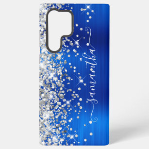 Silver Glitter Royal Blue Girly Signature Samsung Galaxy Hoesje