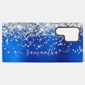 Silver Glitter Royal Blue Girly Signature Samsung Galaxy Hoesje (Achterkant horizontaal)