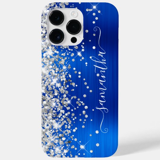 Silver Glitter Royal Blue Glam Girly Signature Case-Mate iPhone Case (Achterkant)