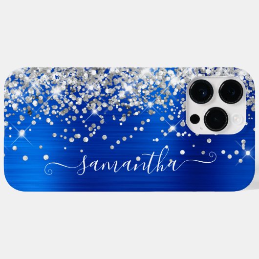 Silver Glitter Royal Blue Glam Girly Signature Case-Mate iPhone Case (Achterkant (horizontaal))