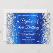 Silver Glitter Royal Blue Monogram 40e verjaardag Kaart (Voorkant)