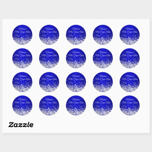 Silver Glitter Royal Blue Ombre Mis Quince Años Ronde Sticker (Vel)