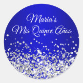 Silver Glitter Royal Blue Ombre Mis Quince Años Ronde Sticker (Voorkant)