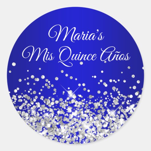 Silver Glitter Royal Blue Ombre Mis Quince Años Ronde Sticker (Voorkant)