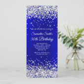 Silver Glitter Royal Blue Satin 50th Birthday Kaart (Staand voorkant)