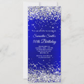 Silver Glitter Royal Blue Satin 50th Birthday Kaart (Voorkant)