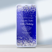Silver Glitter Royal Blue Satin 50th Birthday Kaart