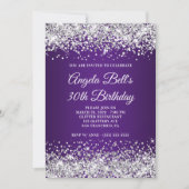 Silver Glitter Royal Paars Gradient 30th Birthday Kaart (Voorkant)