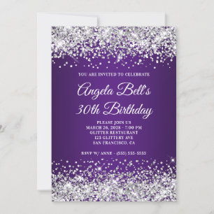 Silver Glitter Royal Paars Gradient 30th Birthday Kaart