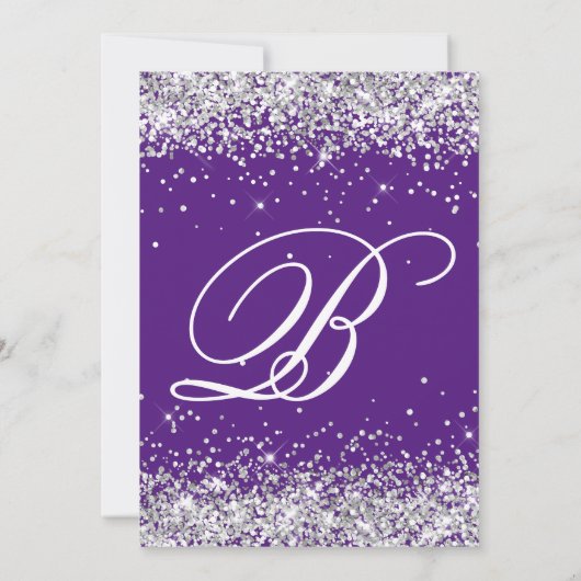 Silver Glitter Royal Paars Monogram 50e verjaardag Kaart (Achterkant)